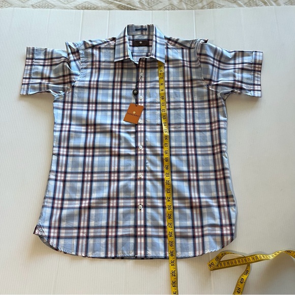 Toscano NWT Short Sleeve Button Up Shirt Blue/Red Striped Size Medium - Picture 9 of 9